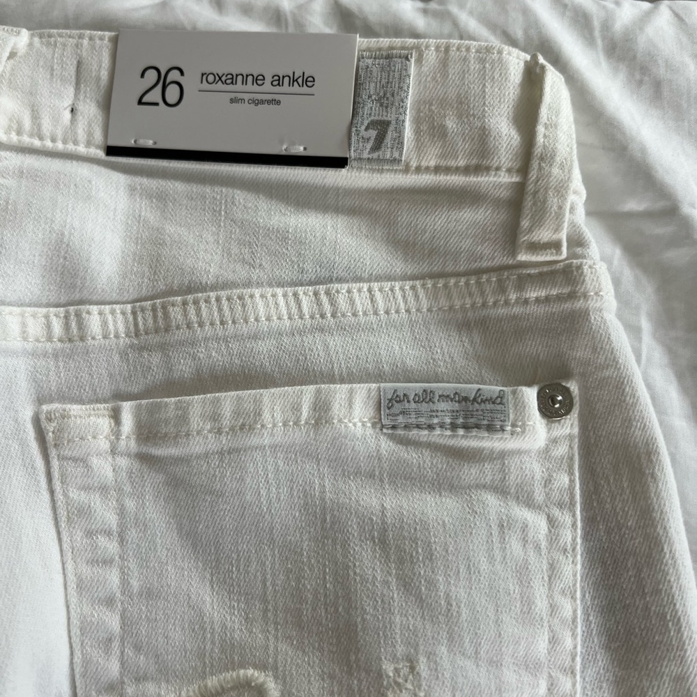 Brand New 7 For All Mankind white slim straight leg jeans, white, size 26